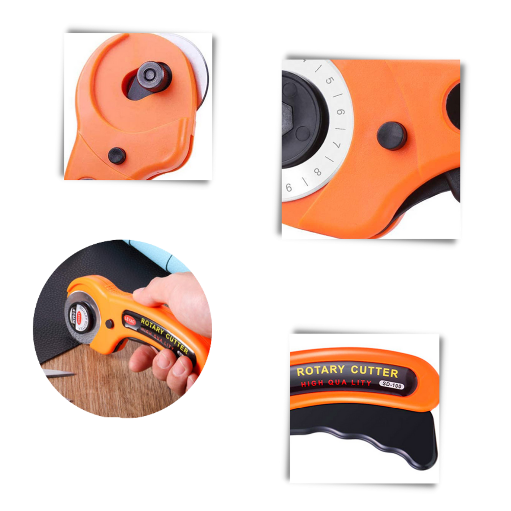 Cortador rotativo Virgilson para tecidos com cinco lâminas de 45 mm, ferramenta de bricolagem para cortes precisos em tecidos.