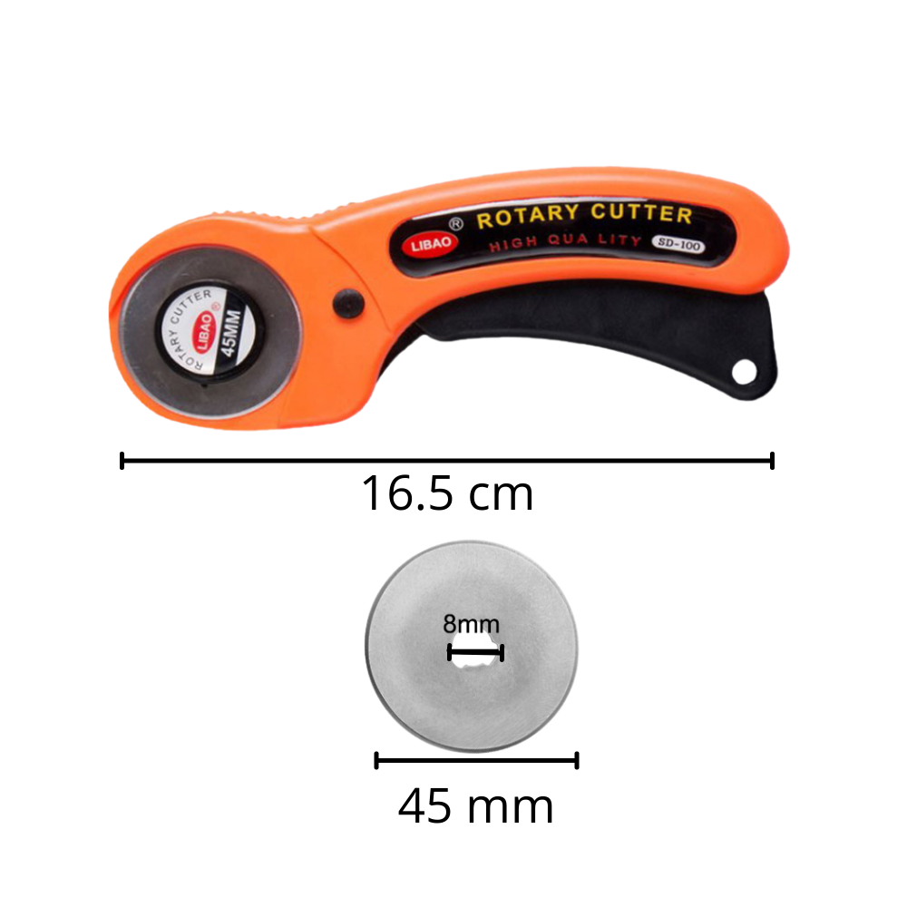 Cortador rotativo para tecidos com cinco lâminas de 45 mm, ferramenta de artesanato da marca Virgilson.