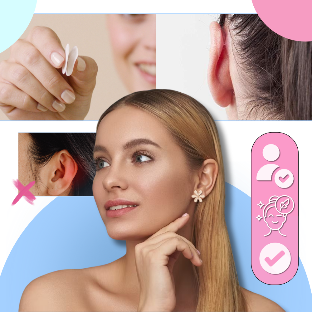 Conjunto de 2 patches invisíveis corretor de orelhas da Vntub, produto de cuidado para ajuste discreto das orelhas.