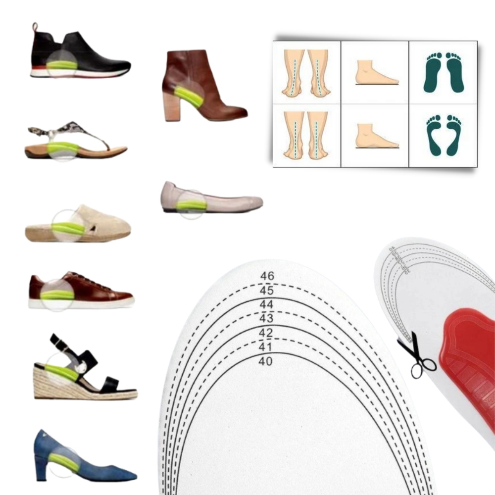 Par de semelles ortopédicas firmes para pés chatos, feitas pela marca Walmeck, ideal para suporte e cuidado dos pés.