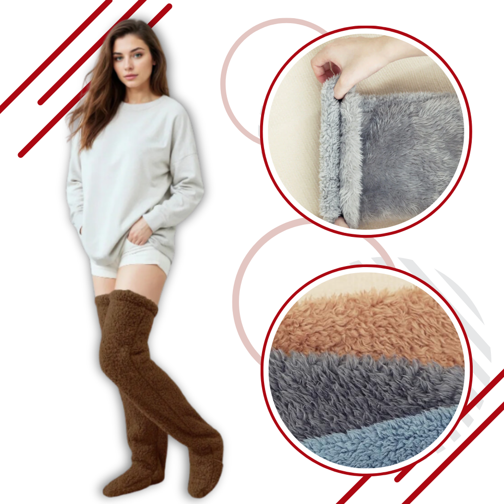 Meias longas e fofas da Segolike, aquecentes, confortáveis e felpudas, perfeitas para manter os pés quentinhos.