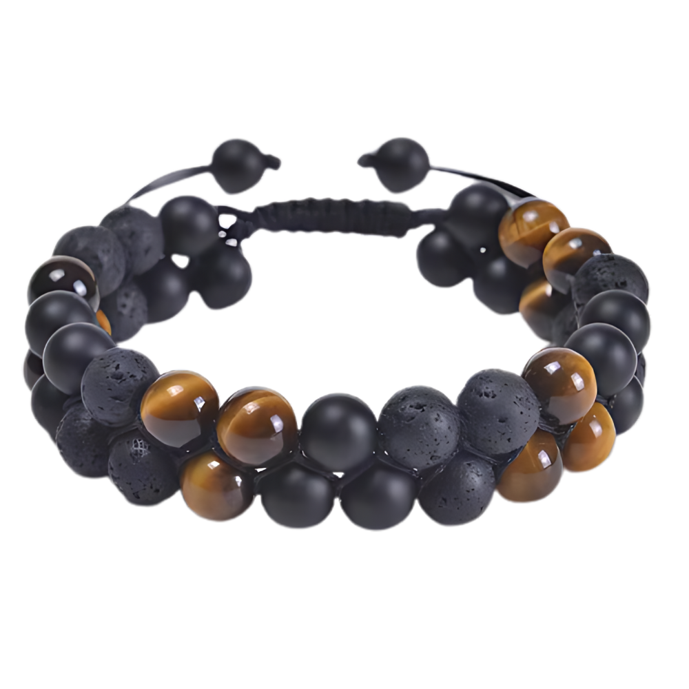 Pulseira de proteção resistente à água da marca ShiNaiOu Keji, design marrom com detalhes de pedra vulcânica.