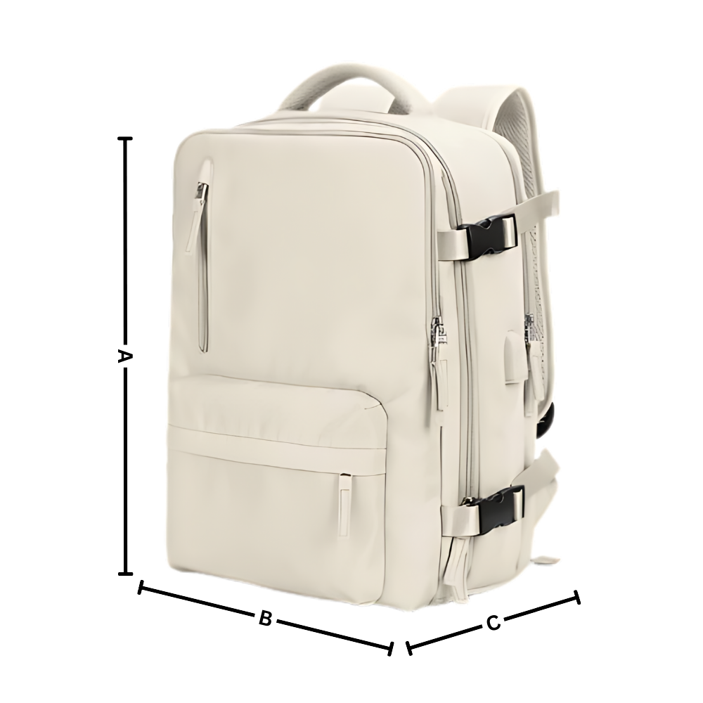 Mochila de viagem à prova d'água da Okeba com porta USB, espaço para carregamento e compartimentos resistentes para viagens.