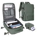 Mochila de viagem à prova d'água da Okeba com porta USB, em verde, com compartimentos para carga e objetos pessoais.