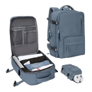 Mochila de viagem à prova d'água Okeba com carregador USB, na cor azul-marinho, com compartimentos para itens pessoais.