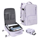 Mochila de viagem à prova d'água Okeba com porta USB, na cor violeta, com compartimentos para carga e organização.