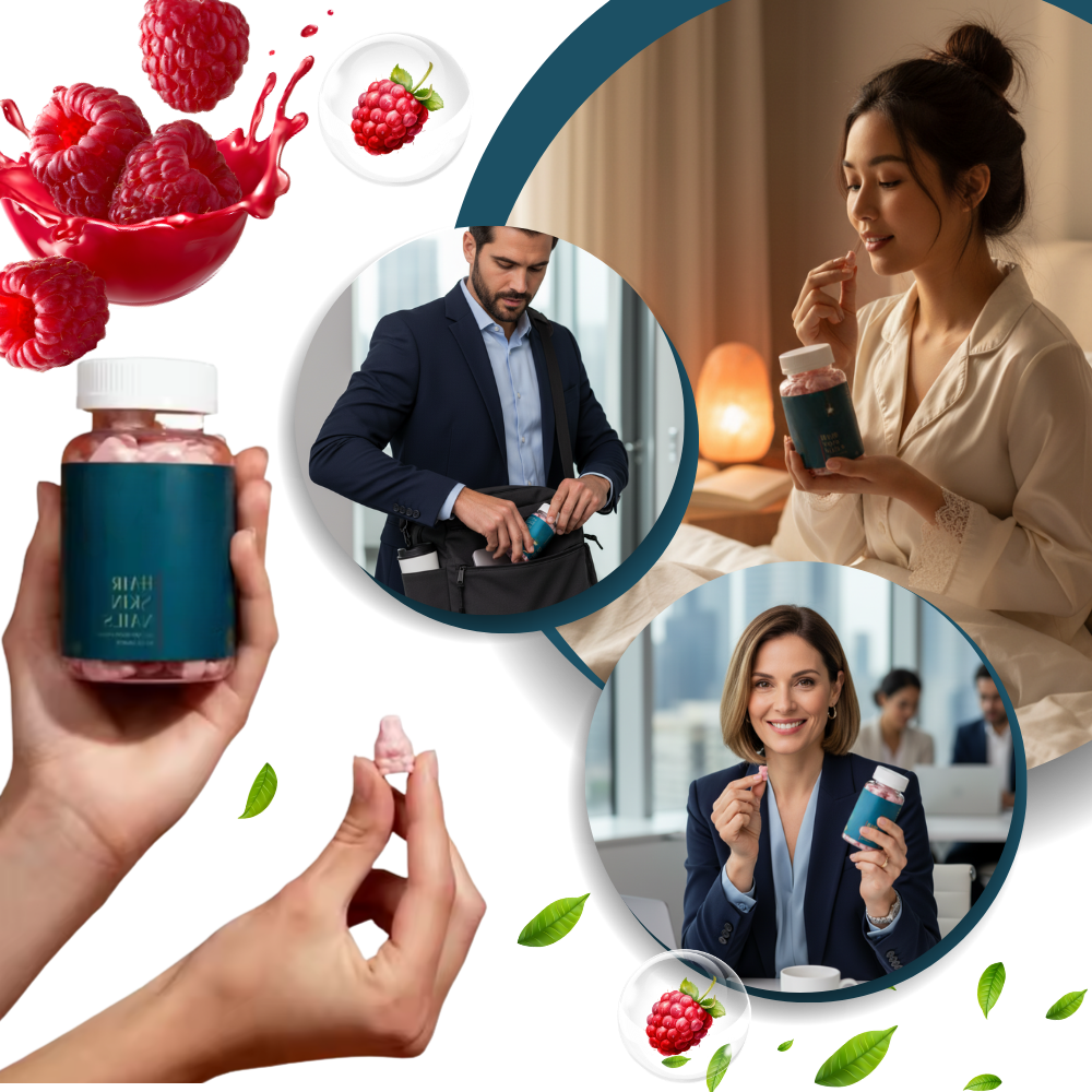 Gomas de framboesa enriquecidas com biotina da marca Weem para fitness e nutrição, visíveis na embalagem do produto.