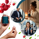 Gomas de framboesa enriquecidas com biotina da marca Weem para fitness e nutrição, visíveis na embalagem do produto.