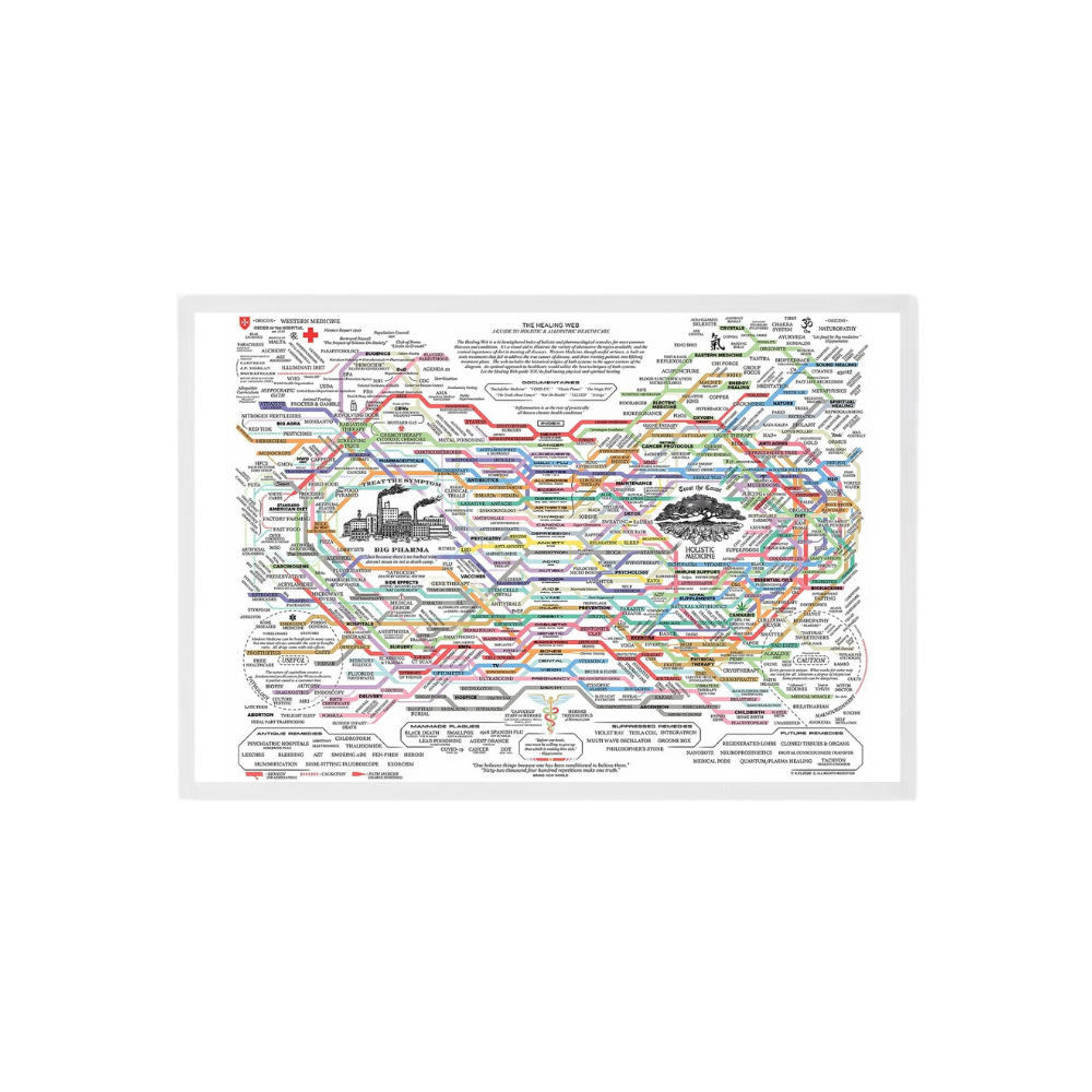 Imagem de uma obra de arte intitulada "Web de la guérison" da China, com design que representa bem-estar e cura.