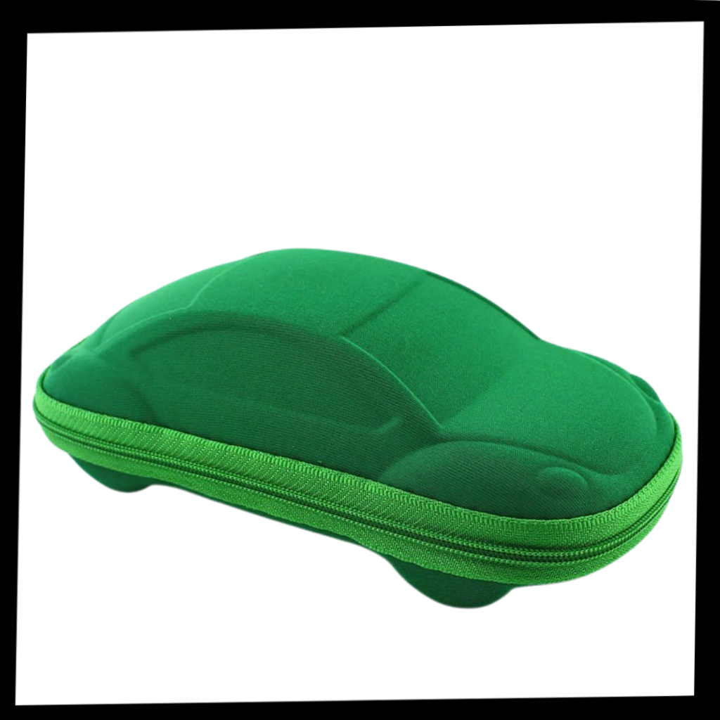 Estojo para óculos de sol infantil da Wellpaid Entity com cor verde, feito para proteger óculos de crianças.