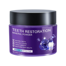 Pó de branqueamento dental Weloille para cuidados bucais, com efeito de frescor, em embalagem com pó branco e detalhes em azul