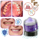 Pó de branqueamento dental Weloille para cuidados bucais, com efeito de frescura, em embalagem branca com detalhes azuis.