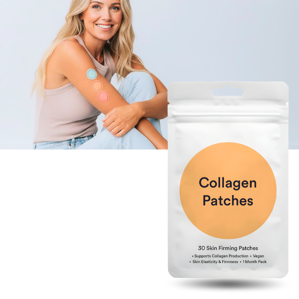 Patches bem-estar Wiieey para fitness e nutrição, ultra-absorbentes, mostrados na embalagem com detalhes do produto.