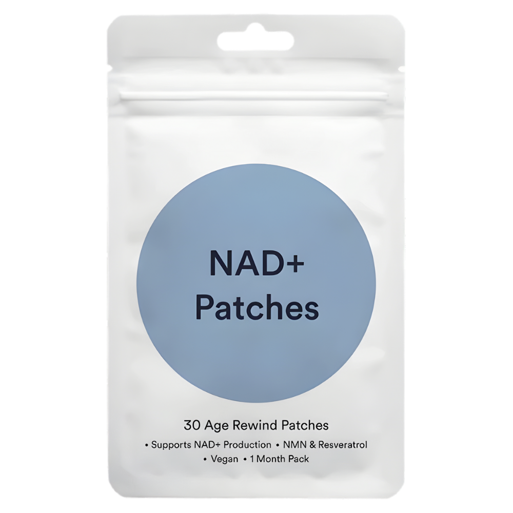 Patchs de bem-estar Wiieey, ultra-absorbants para fitness e nutrição, visíveis em embalagem com vários patches compactos.