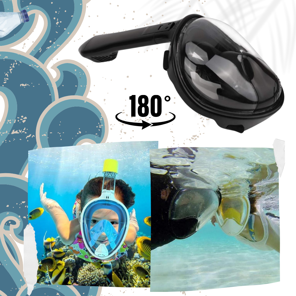 Masque de plongée pour enfants Wildhorn Outfitters avec tuba à vue panoramique 180°, noir, pour sports nautiques.