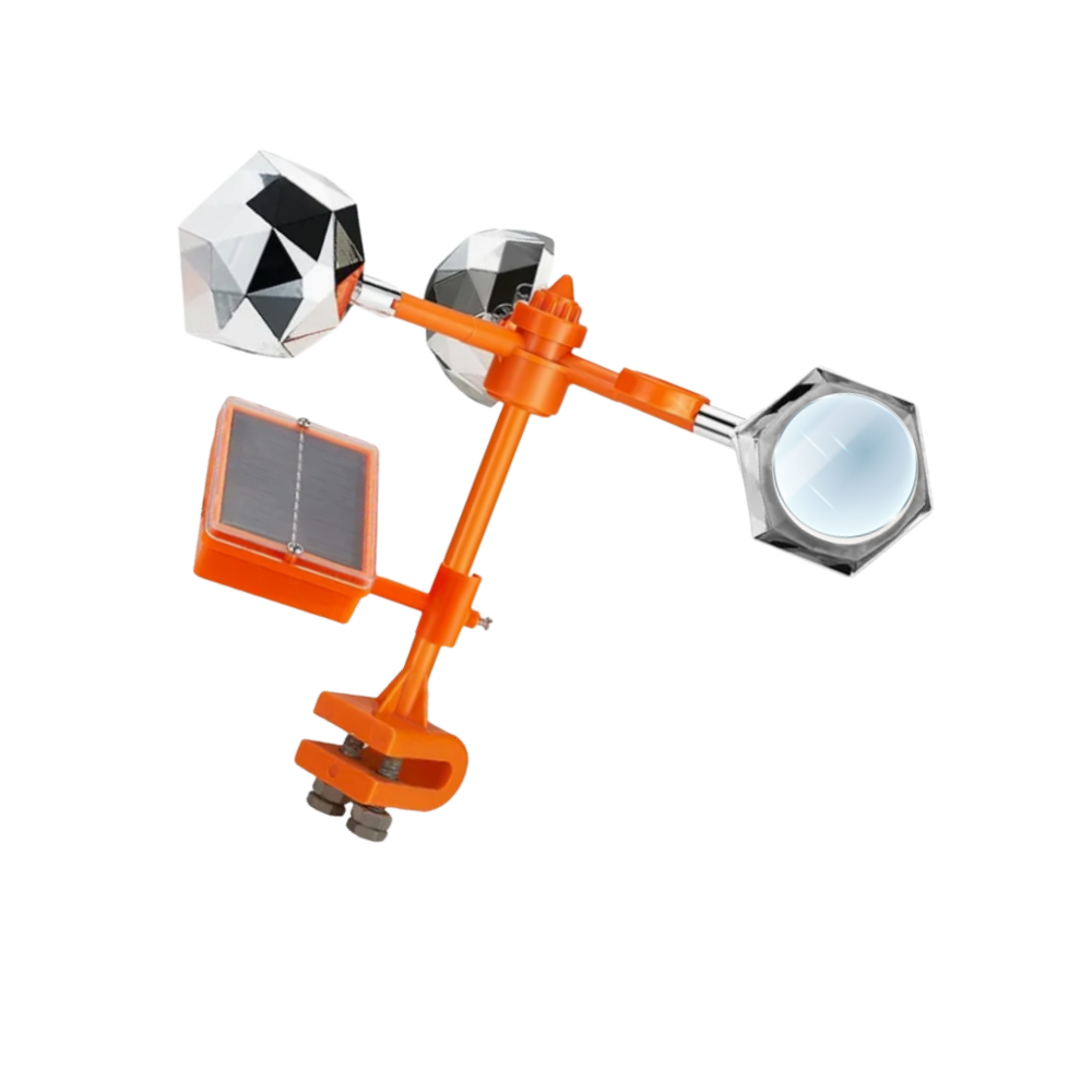 Repelente de pássaros Ounona com sistema rotativo e refletor refletivo que assobia para afastar aves indesejadas.