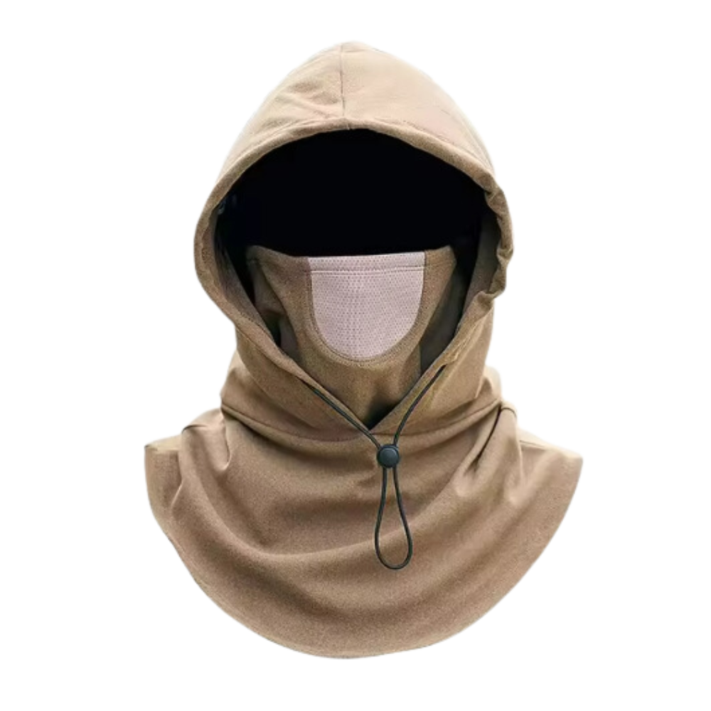 Máscara respirável e corta-vento Huoge para ciclismo, em tom cáqui, ideal para proteção contra vento durante o esporte.