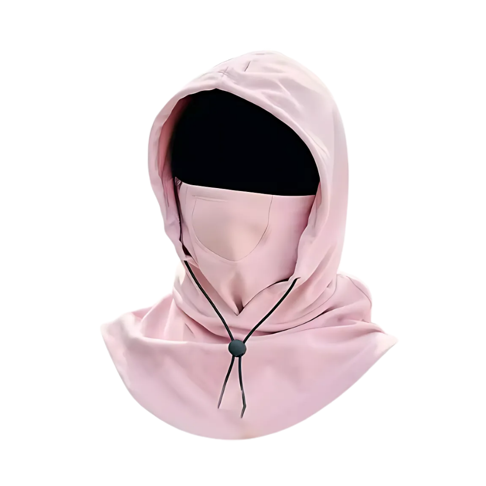 Máscara respirante corta-vento para ciclismo da Huoge, cor rosa, feita de tecido leve e respirável, ideal para proteção contra o vento.