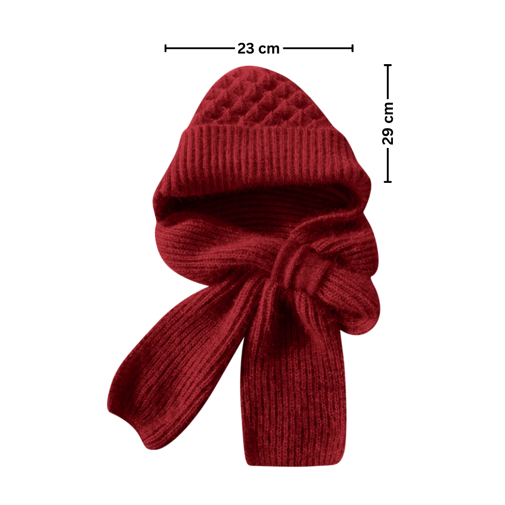 Chapéu de lã com capuz corta-vento, lenço integrado e proteção para orelhas, marca Morease, ideal para frio e vento.
