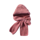 Chapéu boné de capuz de tricô da Morease, com proteção contra vento, cachecol integrado e proteção para os ouvidos, na cor rosa.