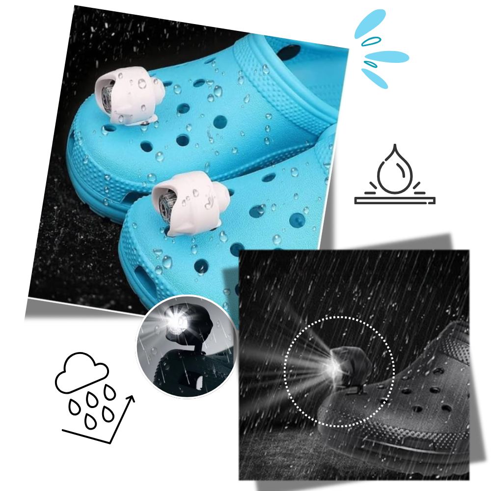 Acessório para Crocs da Wisdom com luz LED à prova d'água e mãos livres, em cor verde, para conforto e praticidade.