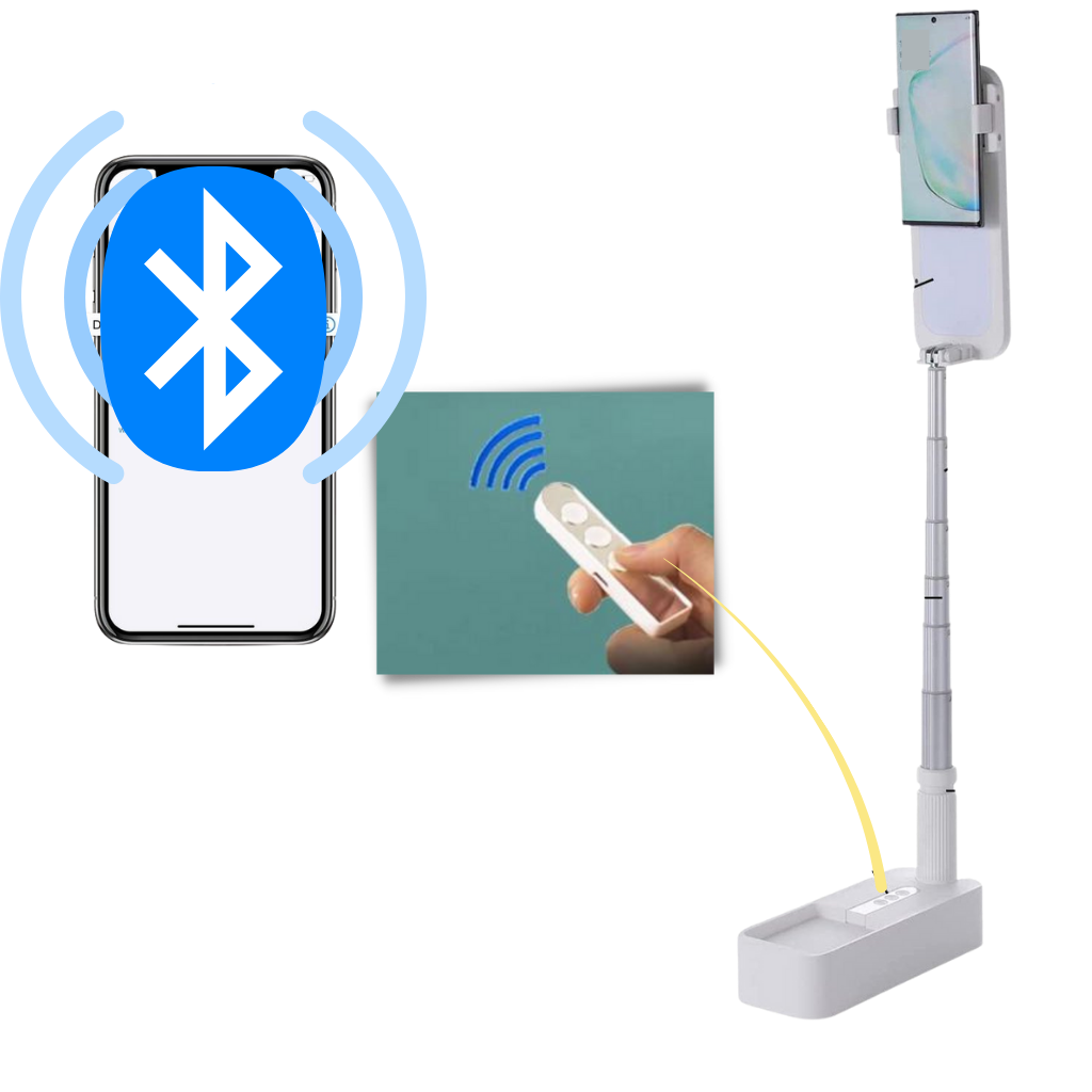 Suporte para smartphone Wmtec com kit de iluminação Bluetooth integrado, acessório para tripé e monopé.
