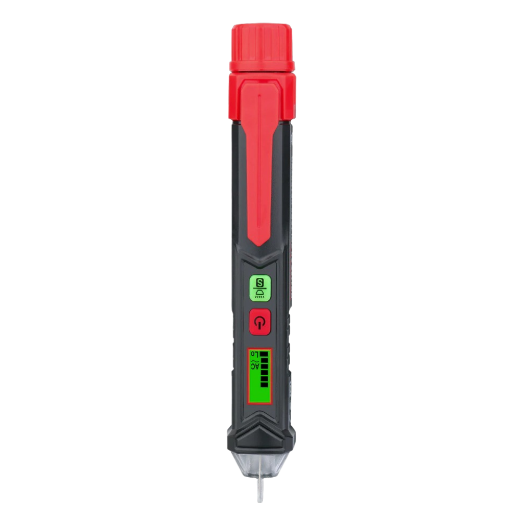 Caneta de medida de tensão Wmtec, ferramenta de medição elétrica portátil com display digital e ponta de contato.