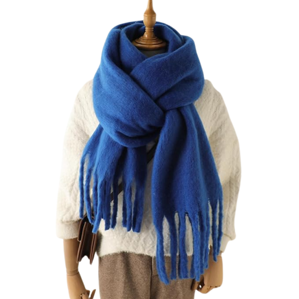Cachecol feminino Sodial, tecido macio e aconchegante em azul escuro, ideal para looks elegantes e confortáveis.
