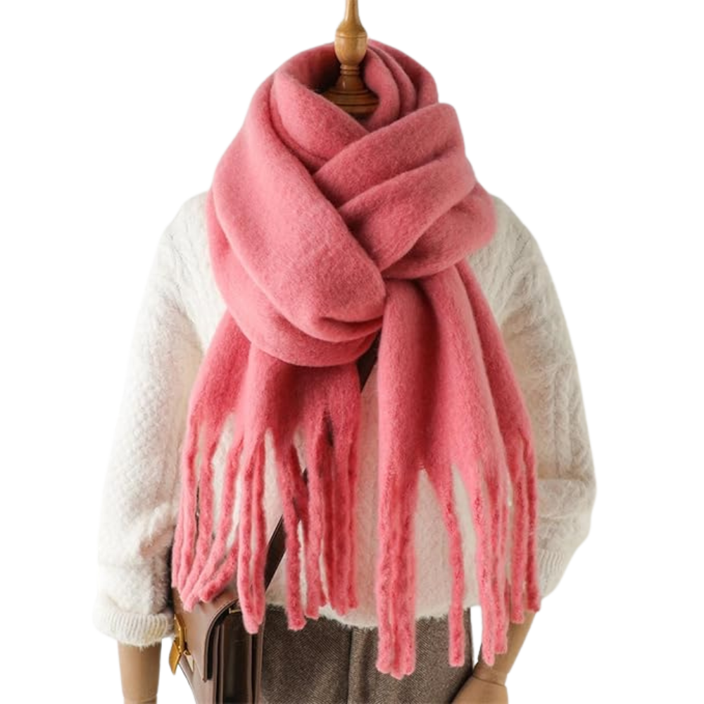 Cachecol feminino Sodial, tecido aconchegante e elegante na cor rosa claro, ideal para o clima frio.