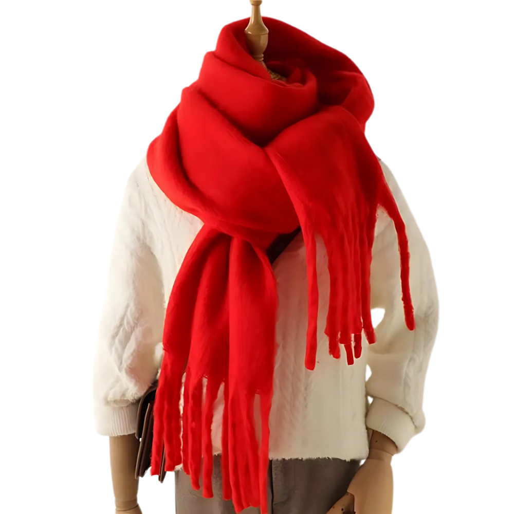 Echarpe feminina Sodial, tecido confortável e elegante na cor vermelha, ideal para dias frescos e looks estilosos.
