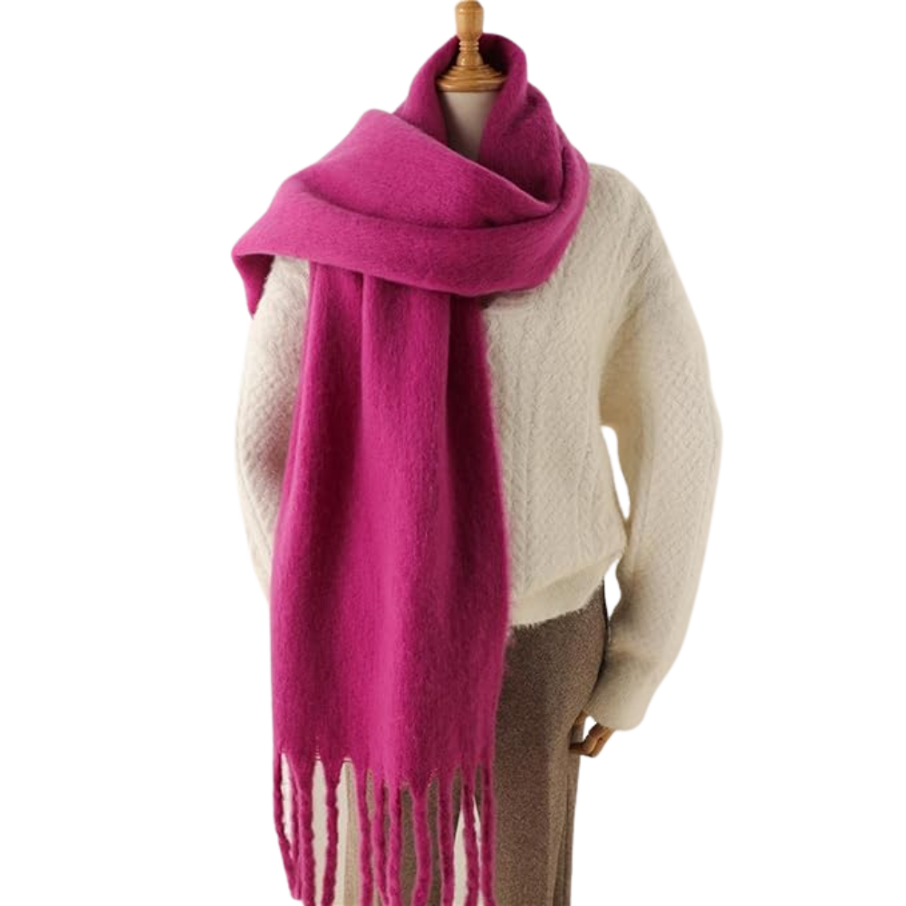Echarpe confortável para mulheres da Sodial em tom rosa-vermelho, com textura macia e detalhes elegantes.