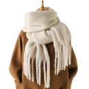 Echarpe feminina Sodial, tecido aconchegante e branco, estilo elegante, ideal para o inverno ou dias frios.