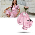 Conjunto de pijama de seda rosa para mulher, roupas de noite e relaxamento, marca Ouuobag, tecido suave e confortável.