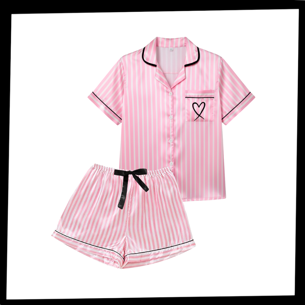 Conjunto de pijama satinado rosa para mulher, roupa de dormir elegante e confortável da marca Ouuobag.