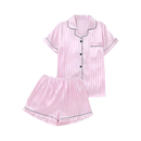 Pijama de seda rosa para mulheres, roupas de dormir e de relaxamento, feito pela marca Ouuobag, com shorts rosa brilhante.
