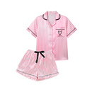 Pijama feminino de cetim rosa para dormir e relaxar, de tecido suave e confortável, da marca Ouuobag.
