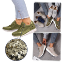 Tênis feminino com sola plataforma e detalhes de strass da Ozerty France, estilo casual e elegante.