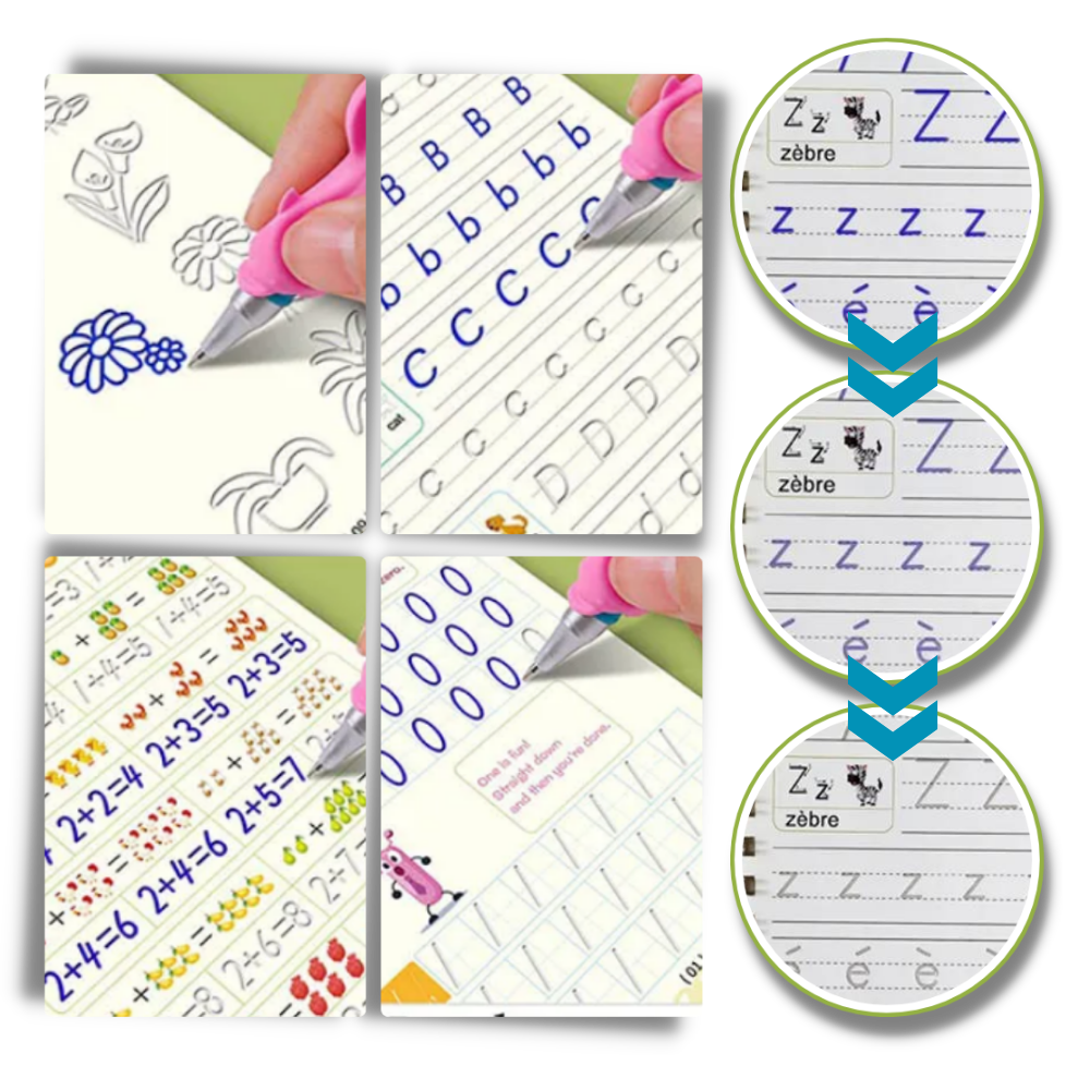 Caderno de escrita apagável com ranhuras da Moonvvin, ideal para jogos educativos e prática de escrita cognitiva.