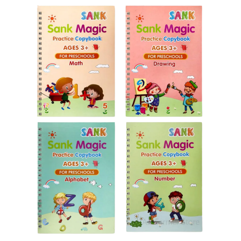 Caderno de escrita apagável com ranhuras da Moonvvin, brinquedo educativo para prática de escrita em inglês, com páginas de riscar.
