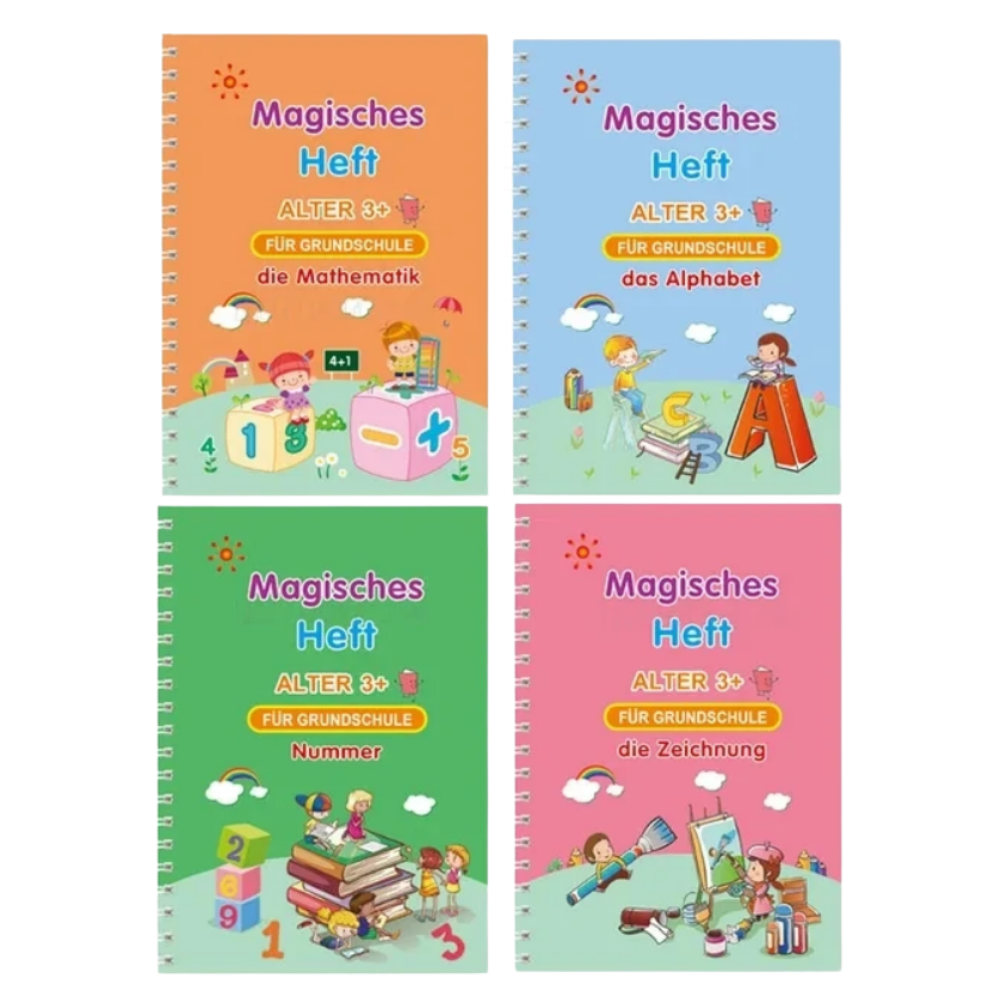 Caderno de escrita apagável com ranhuras da Moonvvin, brinquedo educativo para prática de escrita e leitura.