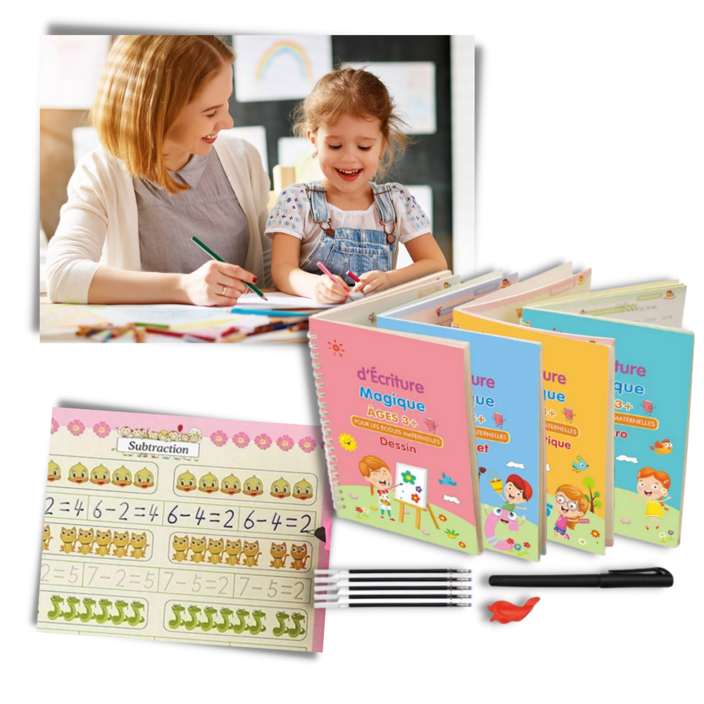 Caderno de escrita apagável com ranhuras da Moonvvin, ideal para brinquedos educativos de prática de escrita e aprendizagem.