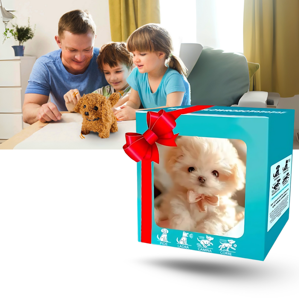 Robô brinquedo cão Shih Tzu em smoking da marca Xanovooo, adorável e detalhado, ideal para colecionadores e crianças.