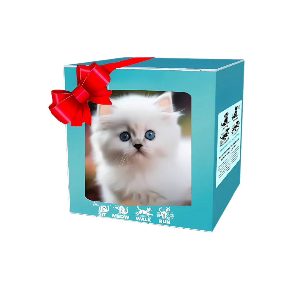 Boneco robô de brinquedo de gato e cachorro da Xanovooo, com design fofo de chaton e chiot em smoking.