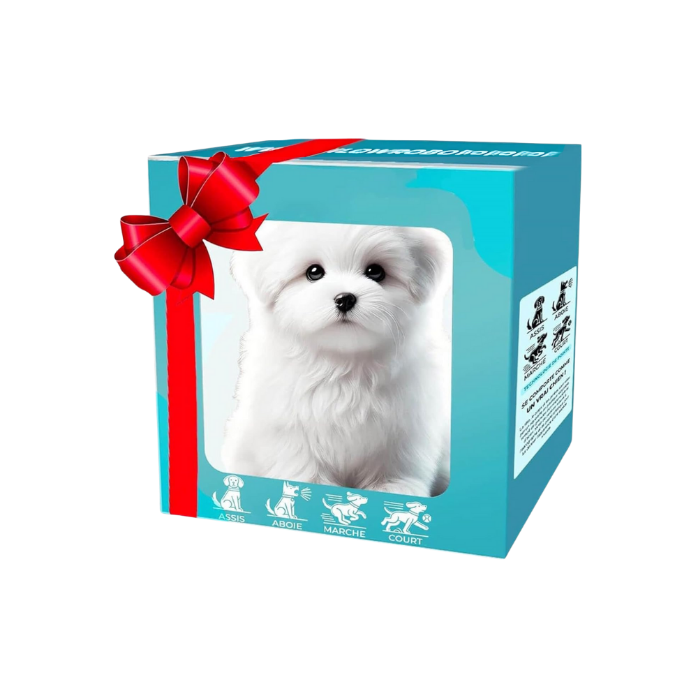 Robô de brinquedo Xanovooo de cachorro Shih Tzu em smoking, design fofo de robô chaton ou chiot para crianças.