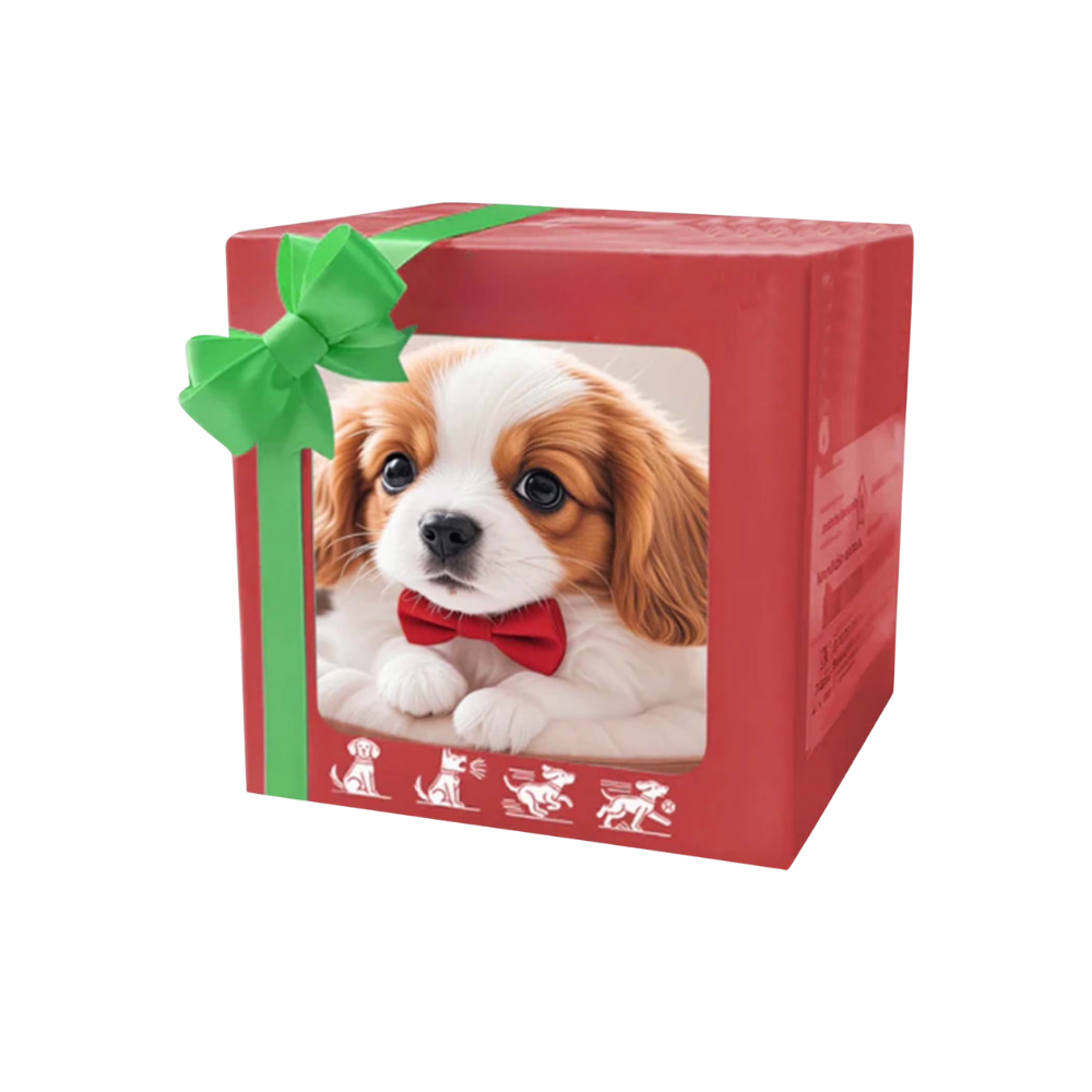 Robô brinquedo Xanovooo de cachorro Shih Tzu em smoking, com aparência adorável, para diversão infantil e colecionismo.