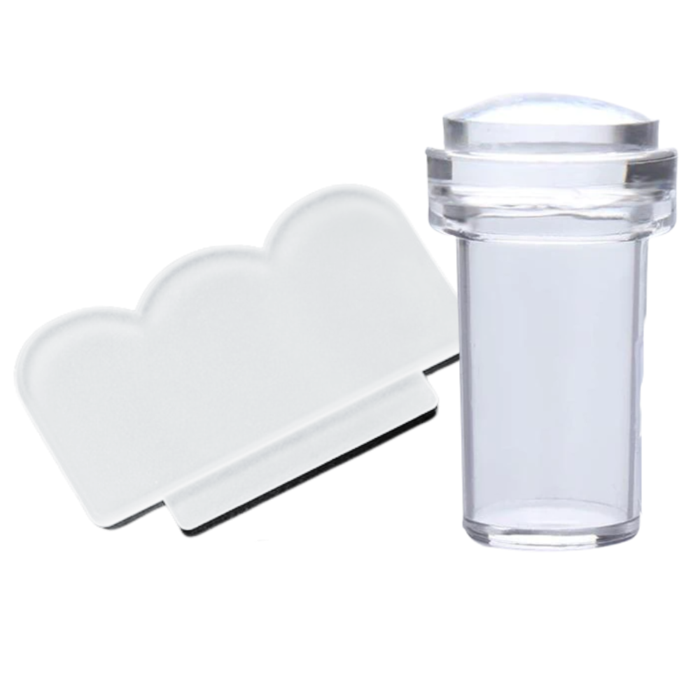 Kit de estampar silicone para nail art com grattoir, incluindo ferramentas para decorar unhas com detalhes precisos.
