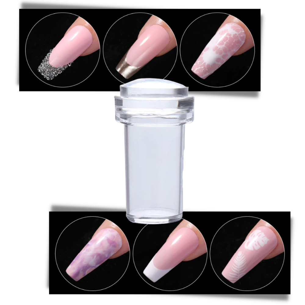 Kit de estamparia em silicone para nail art com grattoir, da marca Xelparuc, com detalhes visíveis do produto.