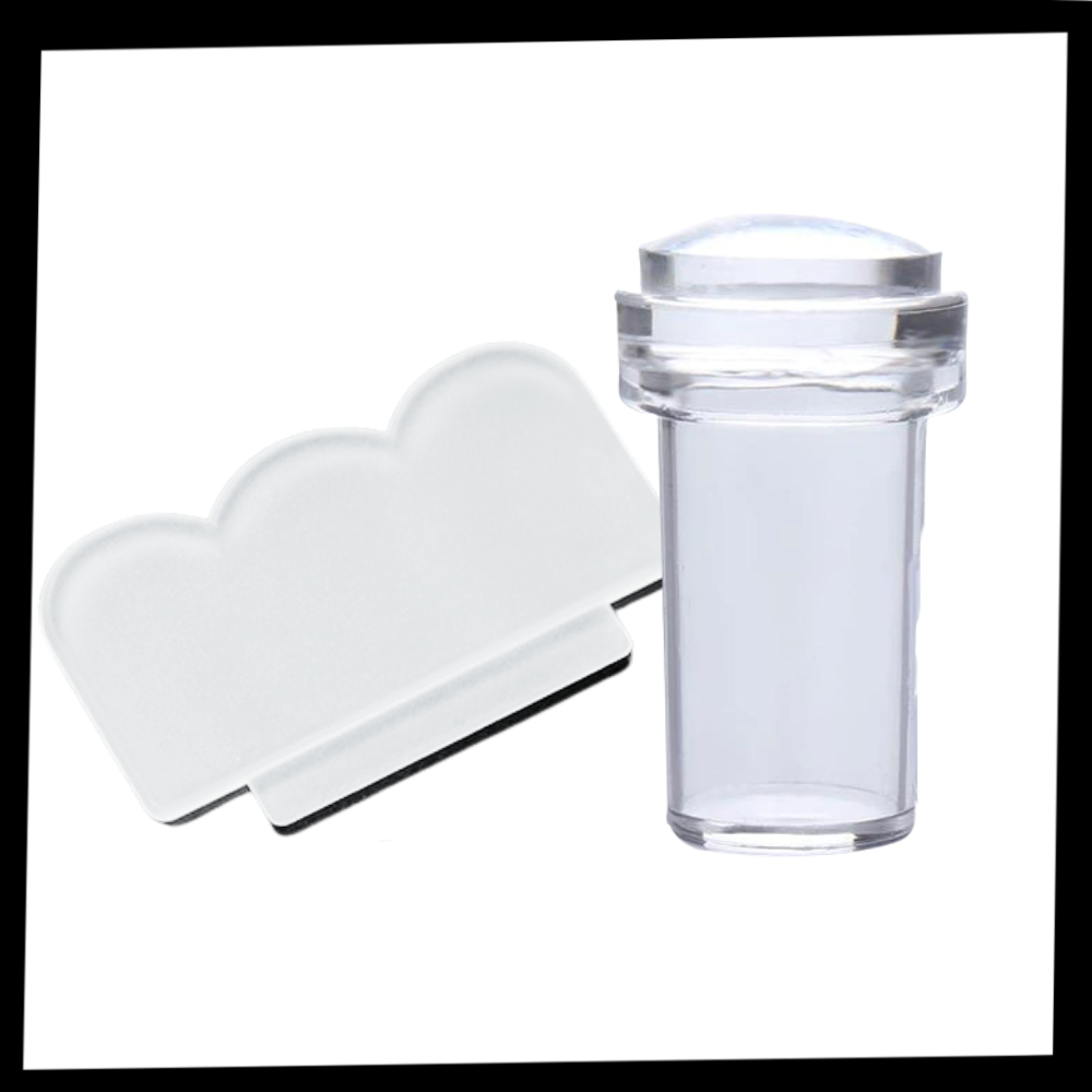 Kit de estampar silicone para nail art com grattoir, ideal para decorar unhas com detalhes precisos.