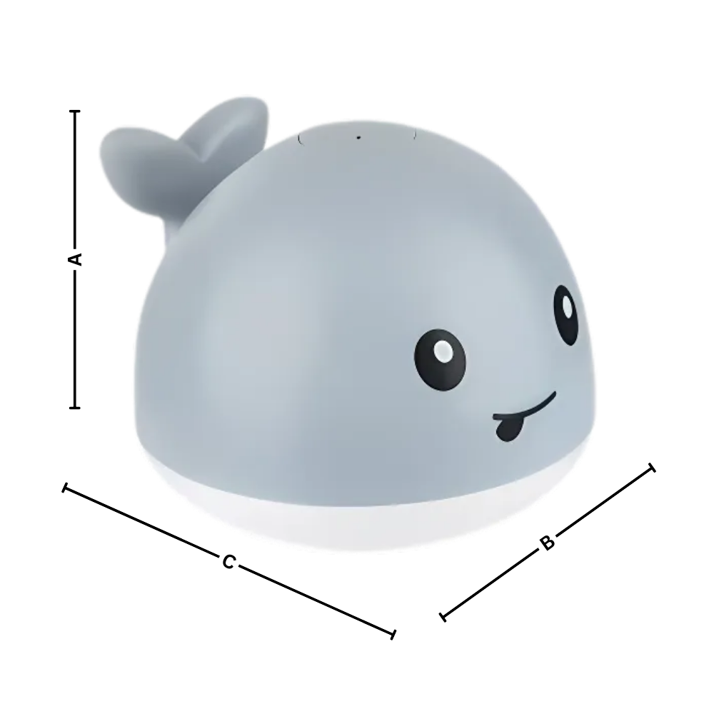 Jouet de bain interactif en forme de baleine gris avec lumières, marque Xelparuc, pour divertir lors du bain.
