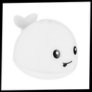 Jouet de bain interactif en forme de baleine gris avec lumières, conçu pour divertir les enfants lors du bain.